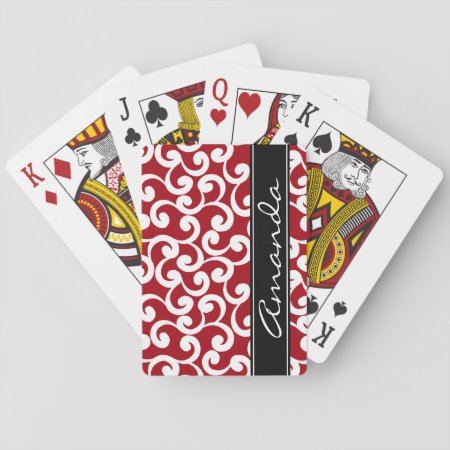 Cherry Red Monogrammed Elements Print Playing Cards