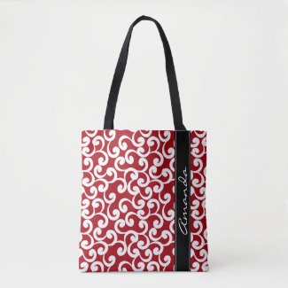 Cherry Red Monogrammed Elements Print Tote Bag
