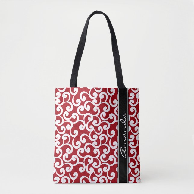 Cherry Red Monogrammed Elements Print Tote Bag (Front)