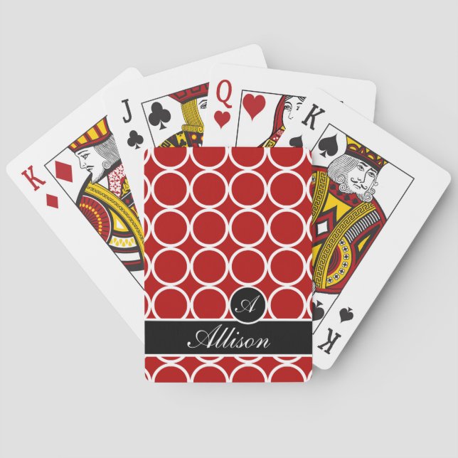 Cherry Red Monogrammed Lexi Print Poker Cards (Back)