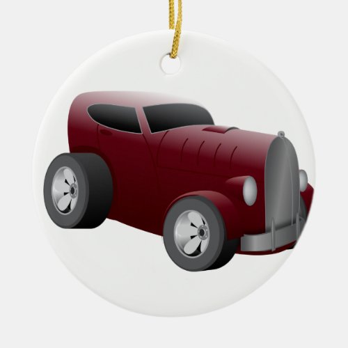 cherry red old hot rod muscle car ceramic ornament