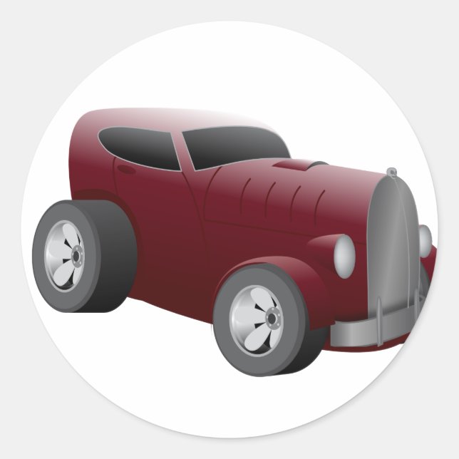 cherry red old hot rod muscle car classic round sticker (Front)