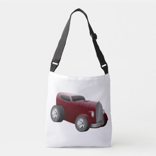 cherry red old hot rod muscle car crossbody bag