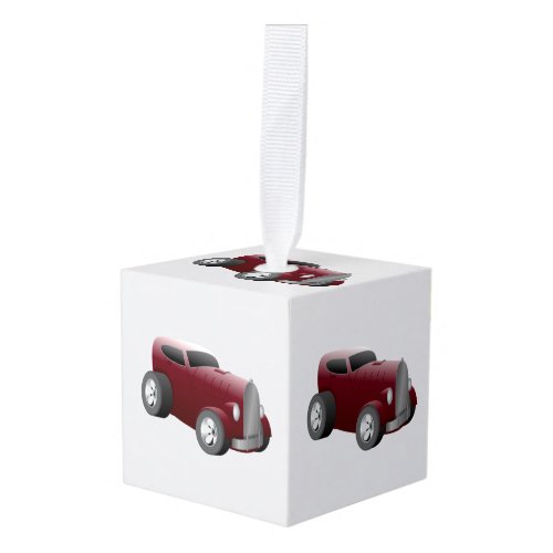 cherry red old hot rod muscle car cube ornament
