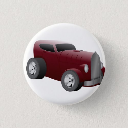 cherry red old hot rod muscle car pinback button