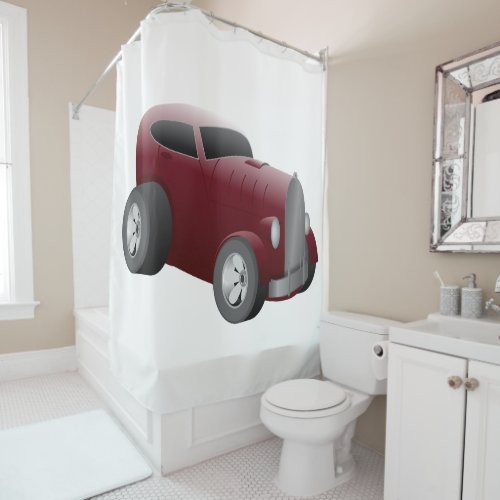 cherry red old hot rod muscle car shower curtain