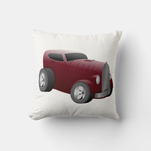 cherry red old hot rod muscle car throw pillow