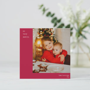 Cherry Red Photo Modern Square Merry Christmas Holiday Card