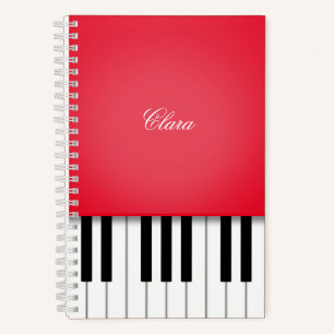 Cherry Red Piano Music Keyboard Personalized Notebook