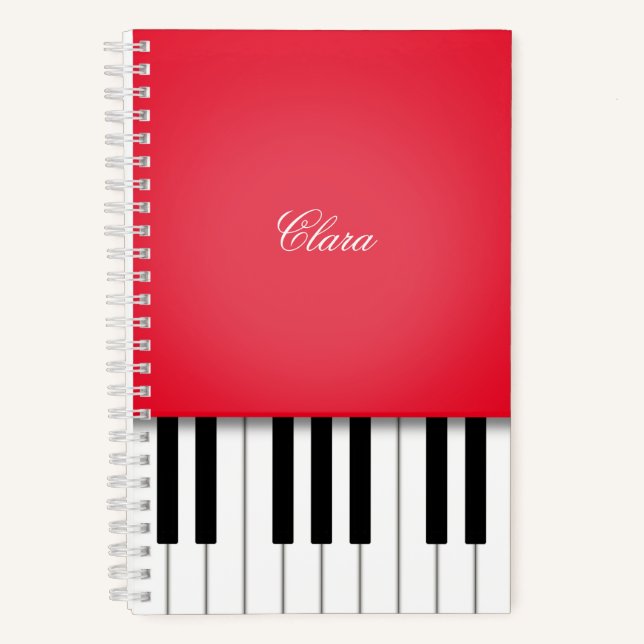 Cherry Red Piano Music Keyboard Personalized Notebook (Front)
