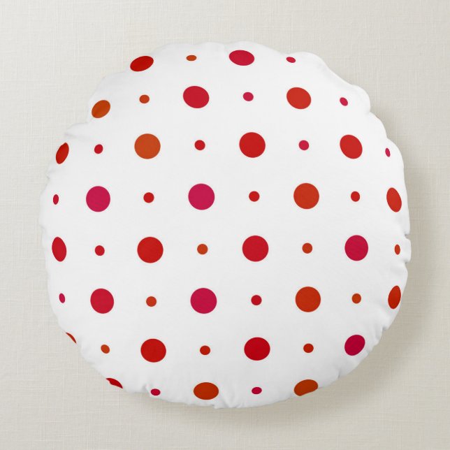 Cherry Red Polka dots on white Round Pillow (Front)