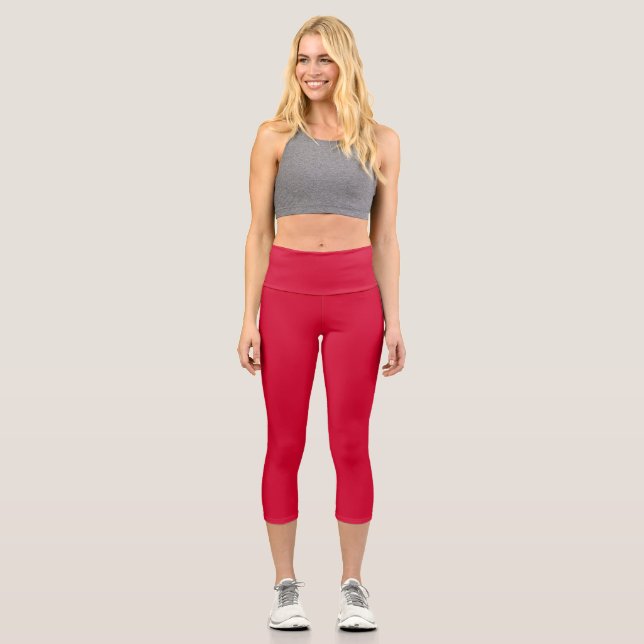 Cherry Red Professional Trendy Modern Minimalist Capri Leggings (Front)