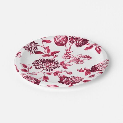 Cherry Red Purple Floral Toile No2 Paper Plates