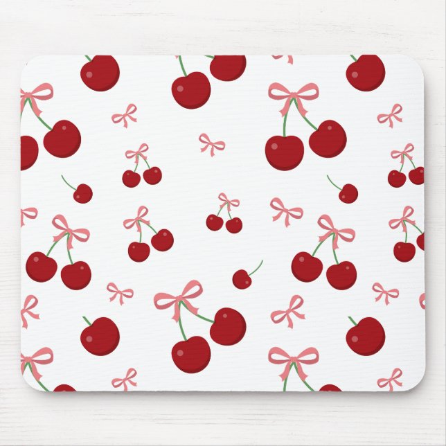 Cherry Red Ribbon Seamless Pattern Cute Fruit  Mouse Pad (Front)