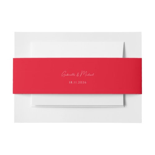 Cherry Red Simple Elegant Chic Wedding Invitation Belly Band