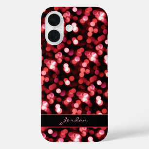 Cherry Red Sparkle Lights w/ Name iPhone 16 Case