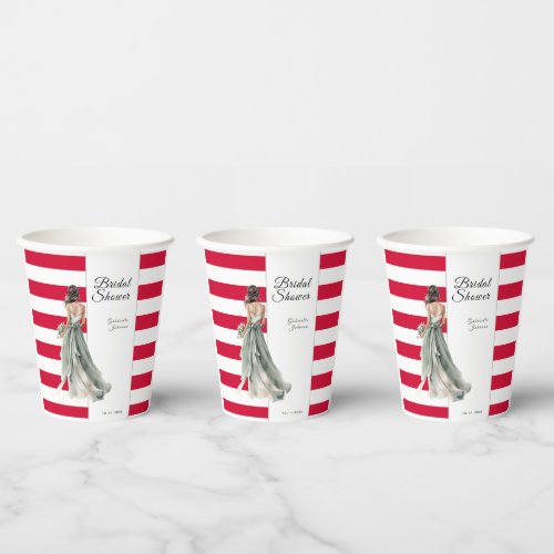 Cherry Red stripes vibrant bold bridal shower  Paper Cups