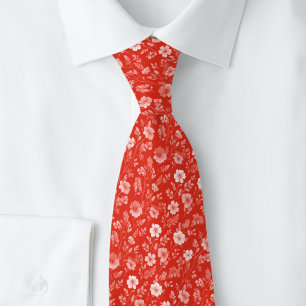 Cherry Red Tiny Flowers Neck Tie