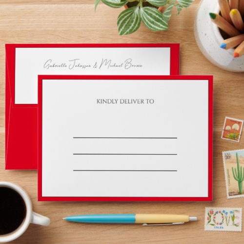 Cherry Red Traditional Simple Elegant Wedding Envelope