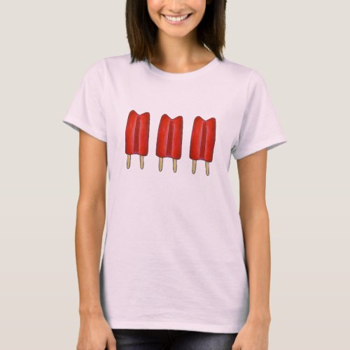Cherry Red Twin Pop Popsicles Ice Lolly Lollies T_Shirt