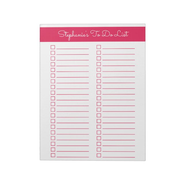 Cherry Red Vertical 8.5x11 Two Column Checklist Notepad (Rotated)