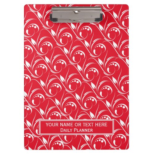 Cherry Red Vintage Floral Pattern Daily Planner Clipboard