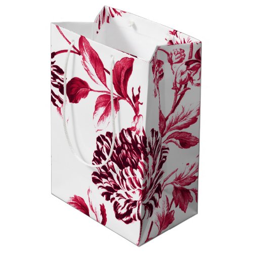 Cherry Red Vintage Floral Toile No2 Medium Gift Bag