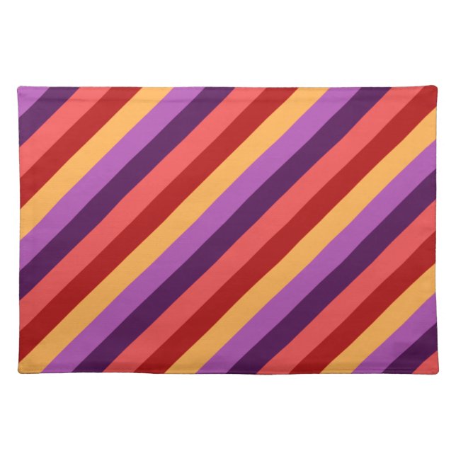 Cherry Red Violet Stripes Cloth Placemat (Front)