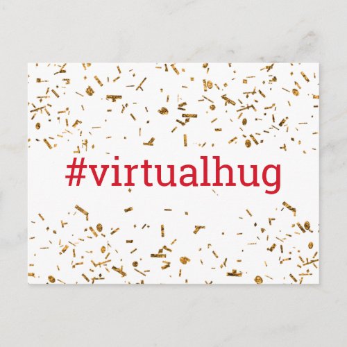 Cherry Red Virtual Hug Hashtag Gold Faux Confetti Postcard