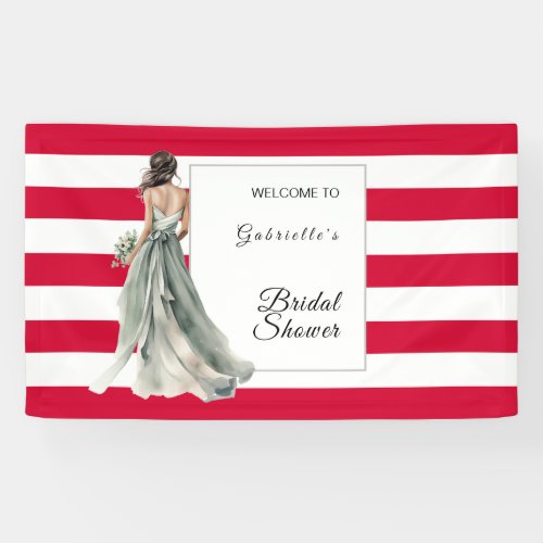 Cherry Red Watercolor Stripes Bridal Shower Banner