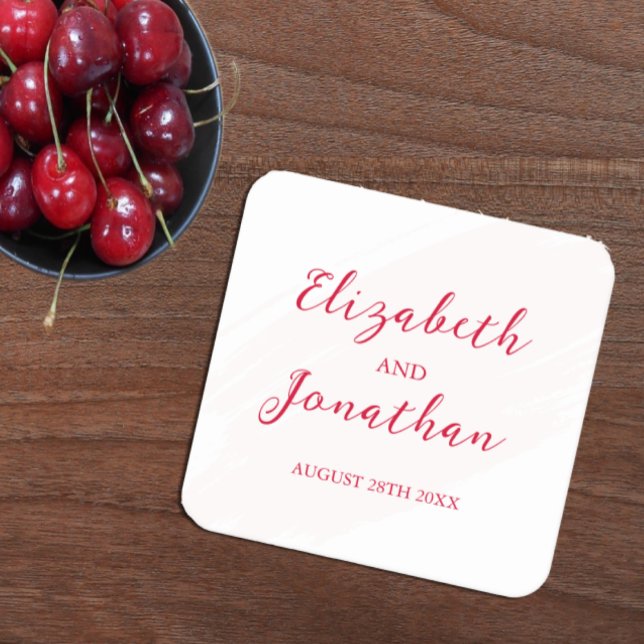 Cherry Red Wedding Square Paper Coaster (Creator Uploaded)