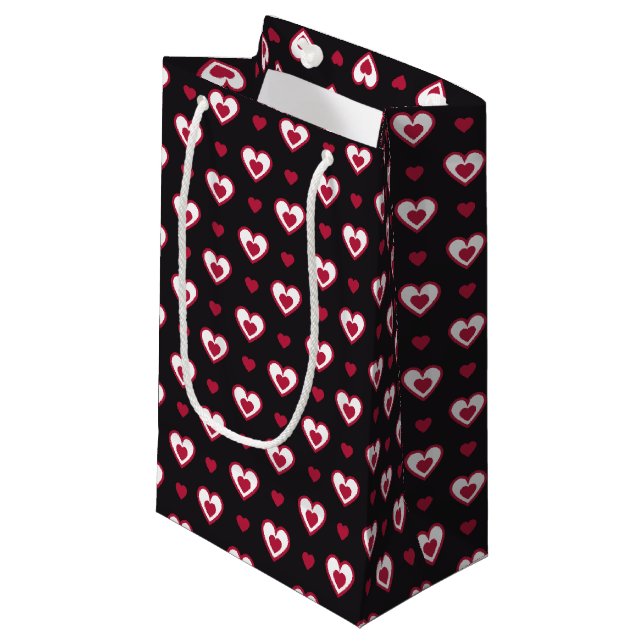 Cherry Red & White Double Hearts Pattern Gift Bag (Front Angled)