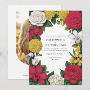 Cherry Red, White & Gold Floral Wedding Invitation