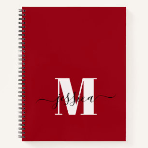 Cherry Red + White Personalized Monogram Notebook
