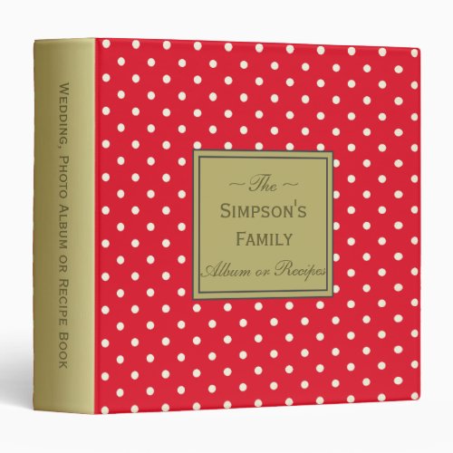Cherry Red  White Polka Dot for Albums or Recipes 3 Ring Binder