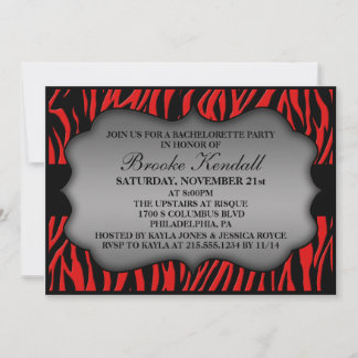 Cherry Red Wild Night Zebra Bachelorette Party Invitation