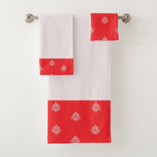 Cherry Red With Mandalas Bath Towel Set