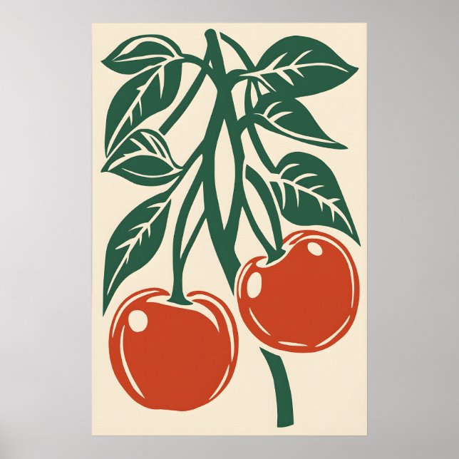 Cherry Retro Art Print - Kitchen Wall - Instant (Front)