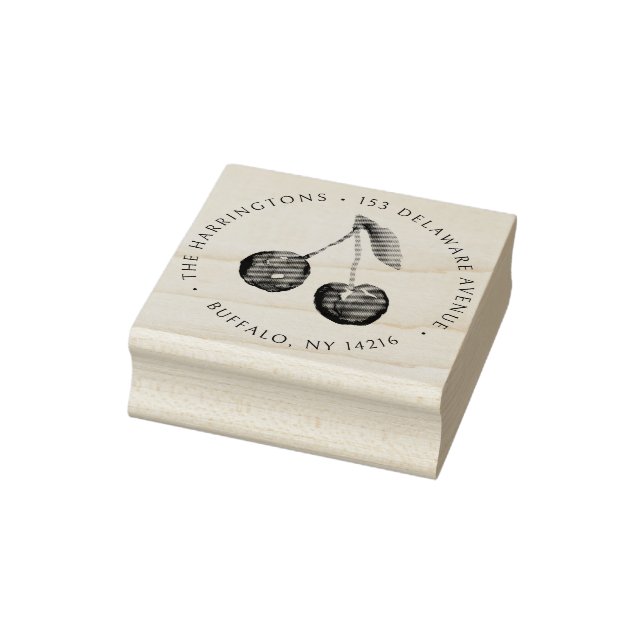 Cherry Return Address Round Hand-Illustrated Rubber Stamp (Stamp)