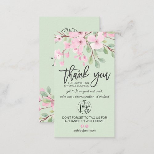 Cherry sakura pink floral logo order thank you business card