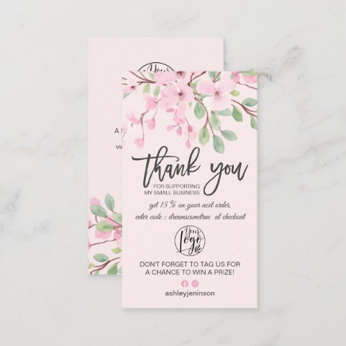 Cherry sakura pink floral logo order thank you business card