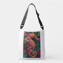Cherry seahorse in a flowered ocean - Illustrated