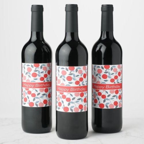 Cherry season modern patterns happy birthday  wine label