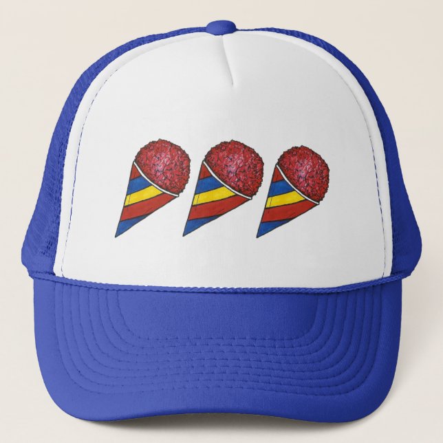 Cherry Shaved Ice Sno Cone Snocone Summer Snoball Trucker Hat (Front)