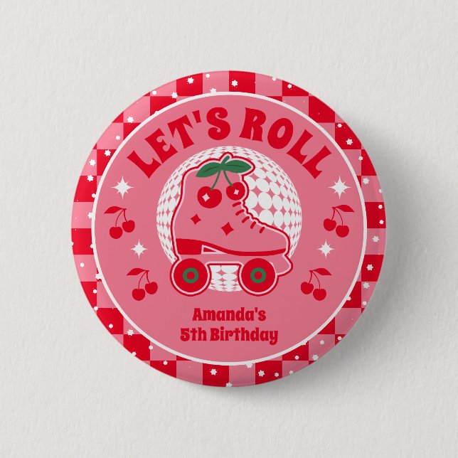 Cherry Skates | Retro Roller Skating Birthday Button (Front)