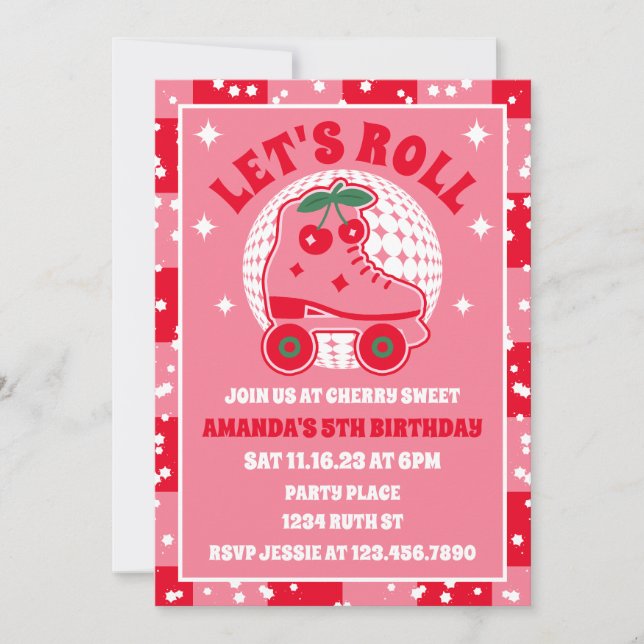 Cherry Skates | Retro Roller Skating Birthday Invitation (Front)