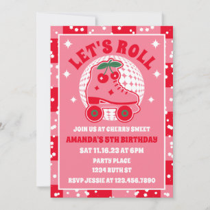 Cherry Skates   Retro Roller Skating Birthday Invitation