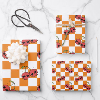 Cherry Skull Checkerboard – Alt Aesthetic Wrapping Paper Sheets