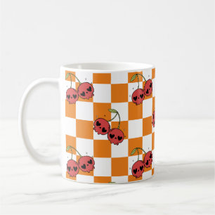 Cherry Skull Checkerboard – Cute Goth Style Coffee Mug