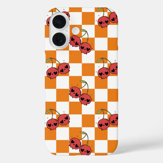 Cherry Skull Checkerboard – Cute Goth Vibes Case-Mate iPhone Case (Back)